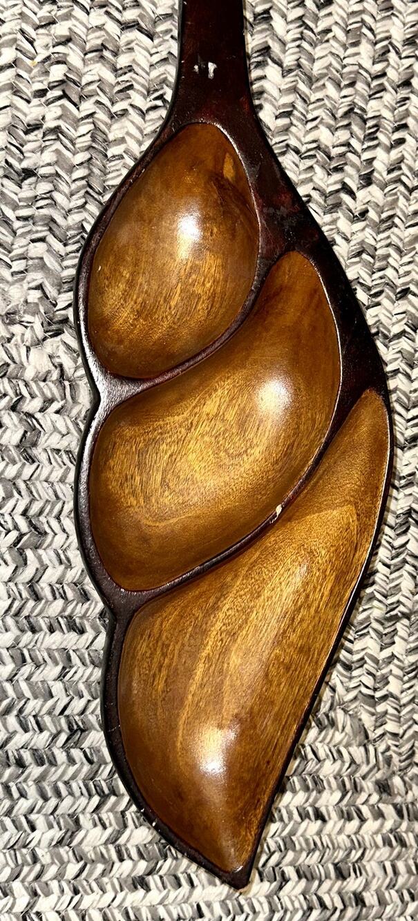 Vintage MCM Original Monkey Pod Wood Bowl Serving Tray Divided 3 Sections